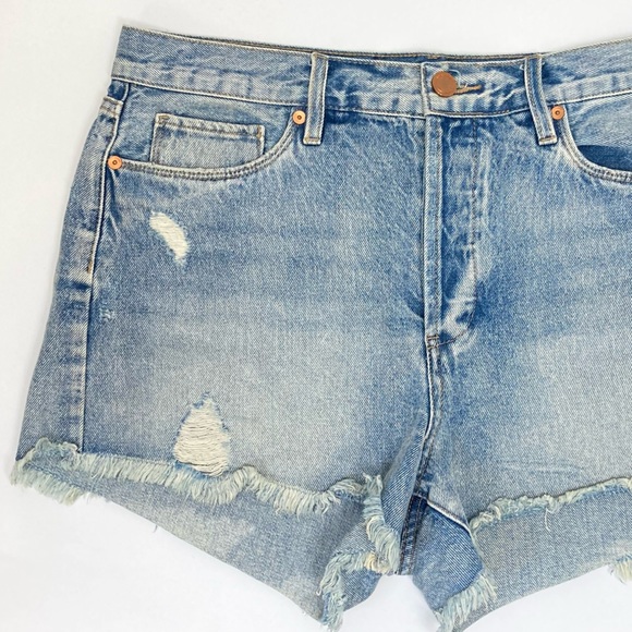 Blank NYC Denim Shorts High Waist Size 30 Light Wash Fraged Riped Cotton - Picture 4 of 14